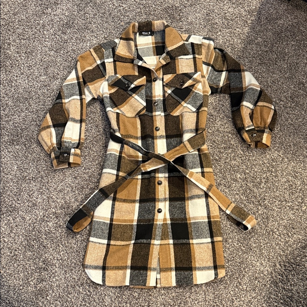 Blue B Collection Plaid Shirt Dress with Belt - Small